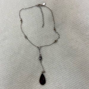 Lia Sophia silver chain with deep red drop